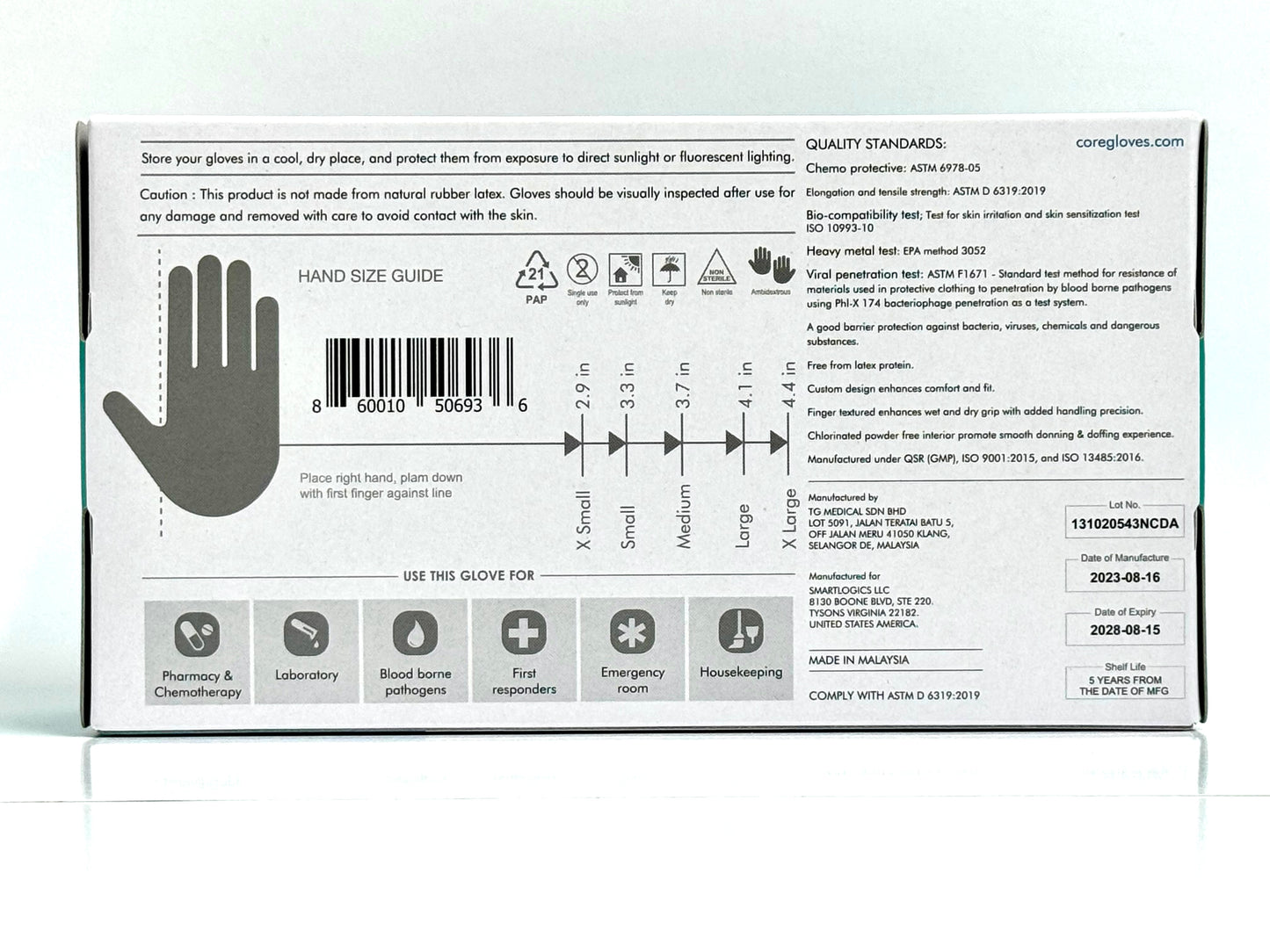 Nitrile Medical Exam Gloves - 9.5 inch cuff, Powder-Free, Latex-Free - Tested For Fentanyl, Chemo Drug and Chemicals Case - AQL 1.5 (1000 Gloves)