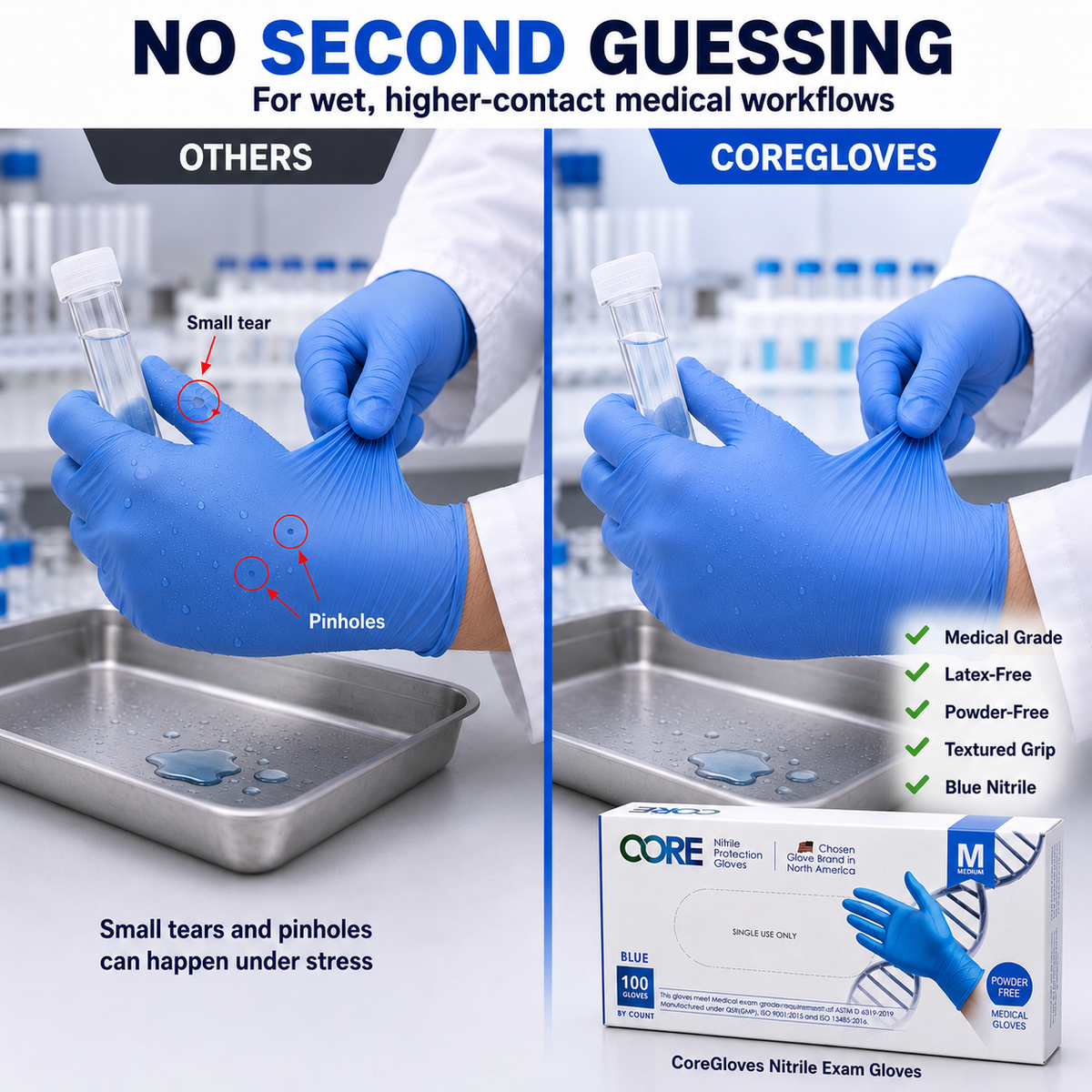 Standard 4 MIL - Nitrile Medical Exam Gloves Chemo rated Fentanyl tested-  Powder-Free, Latex-Free - 1000 Gloves